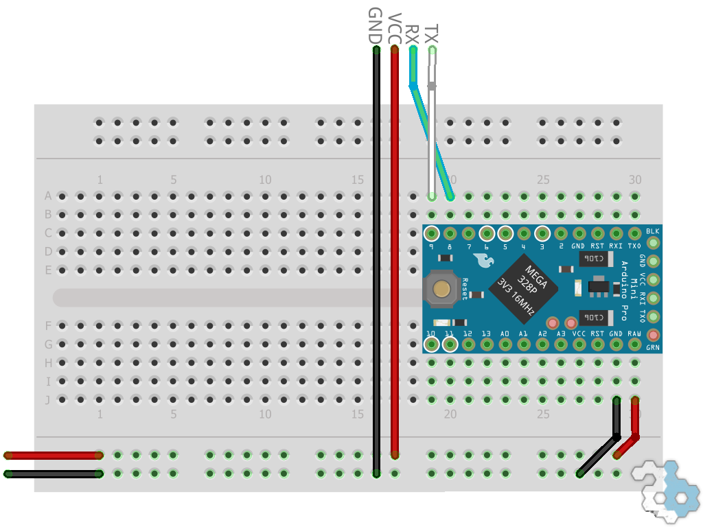 Protoboard layout of Arduino connections for Linksprite UART camera